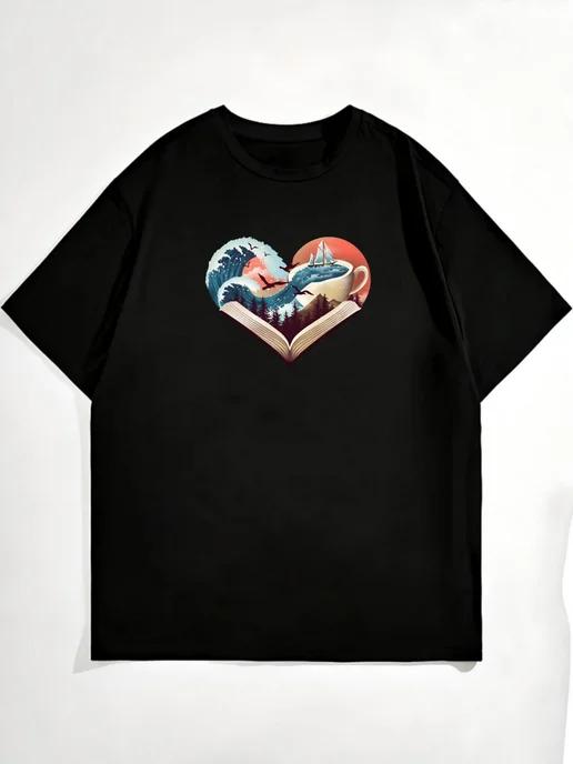 Oversized T-shirt with book print L
