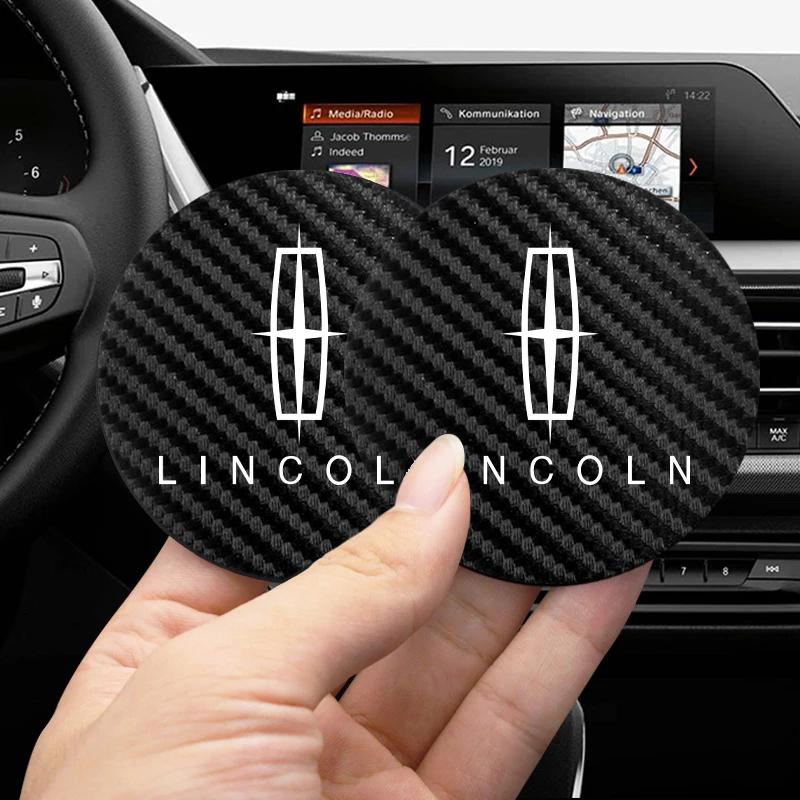 2Pcs Car Coasters Water Cup Mats Waterproof Slot Pads For Lincoln Continental MKZ Town-car Nautilus Electric MKC MKS Corsair MKT FF2