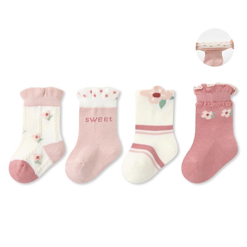 

4Pairs/Set Baby Girls Socks Floral Soft Kids Socks For Girls Newborn Girls Breathable Children s Socks For 0-5 Years XL