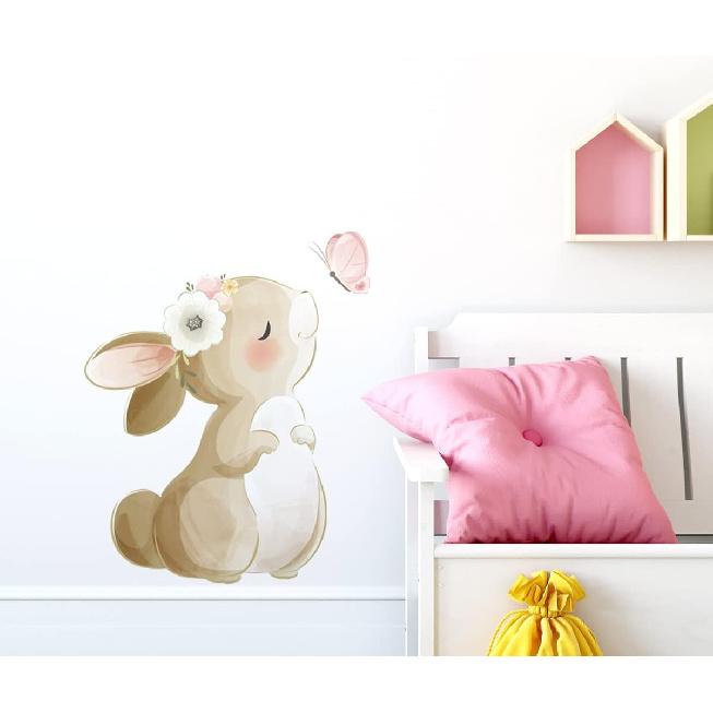 

fanquare Милые наклейки на стену с кроликами, Кролик целует бабочку, Наклейки на стену, Отклеивающиеся и приклеивающиеся, Декор для стен для детской комнаты, спальни девочки, гостиной