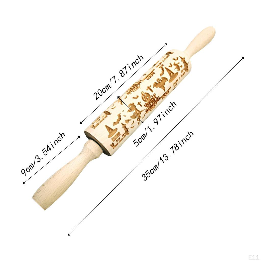Tłoczony wałek drewniany do ciasteczek drobno teksturowany o tematyce świątecznej Halloween