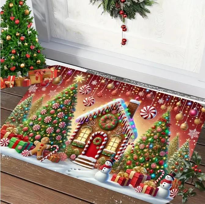 1 Elegant Red Gold Bow Door Mat Christmas Welcome Floor Mat, Living Room Bedroom Home Decoration Carpet