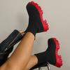 Women's Knitted Ankle Sock Boots - Slip-On Low-Top Casual Sneakers with Round Toe and Non-Slip Rubber Sole - Comfortable & Stretchy Winter Shoes