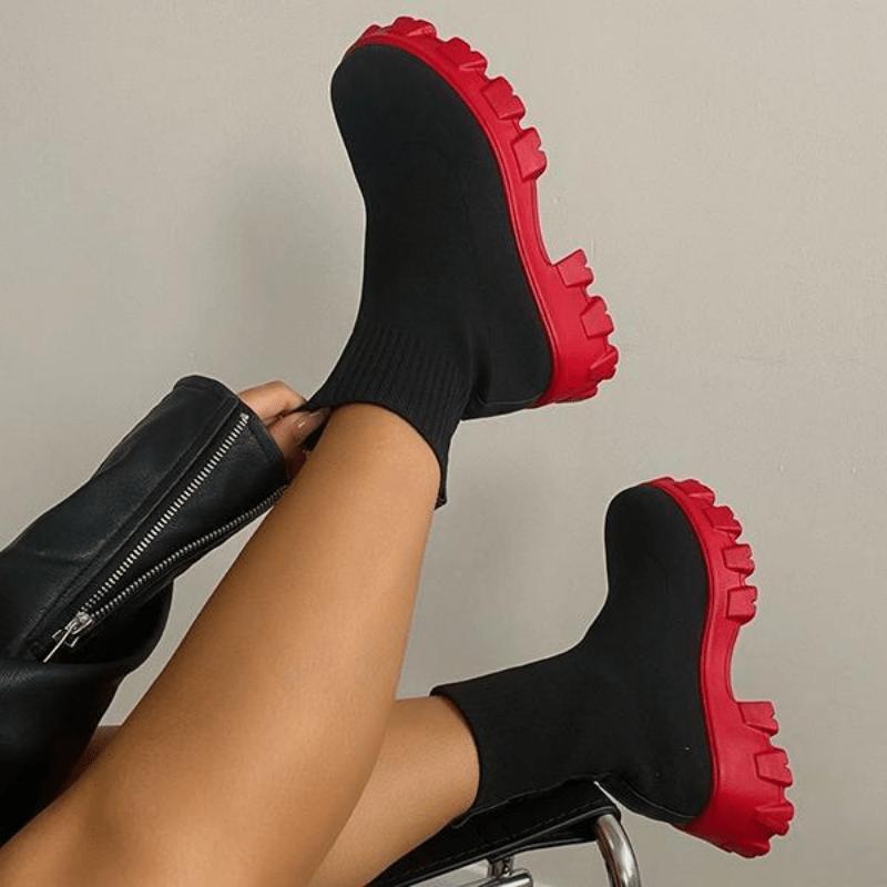 Women's Knitted Ankle Sock Boots - Slip-On Low-Top Casual Sneakers with Round Toe and Non-Slip Rubber Sole - Comfortable & Stretchy Winter Shoes