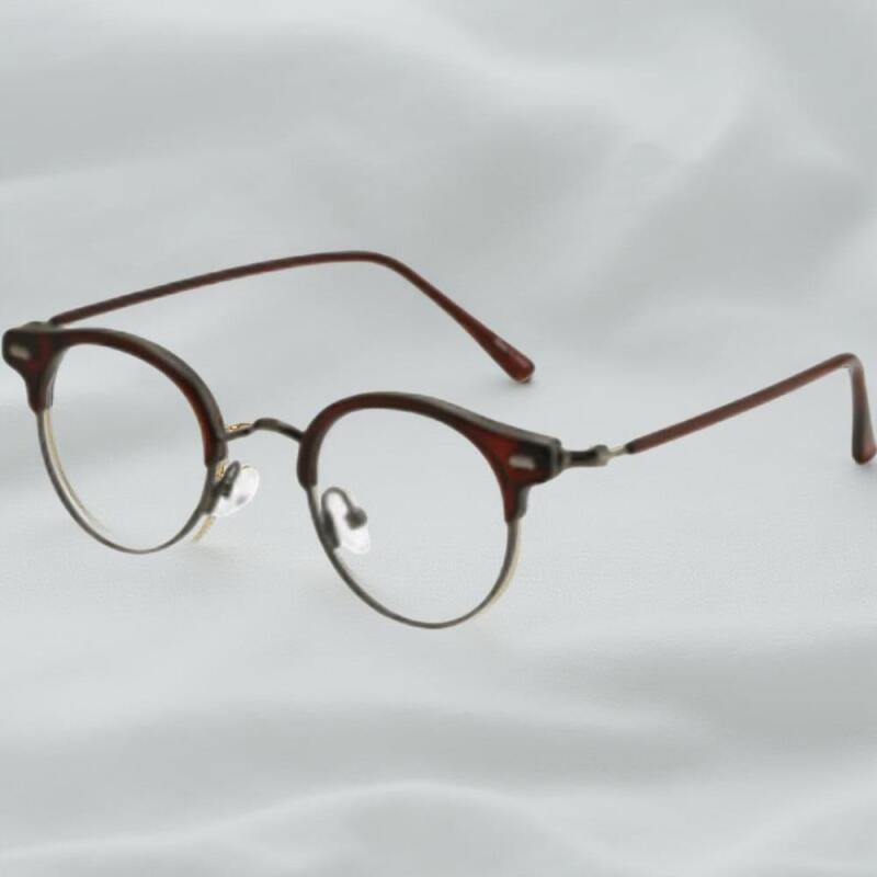 Unisex round mini retro style glasses Crystal Khaki-Bronze