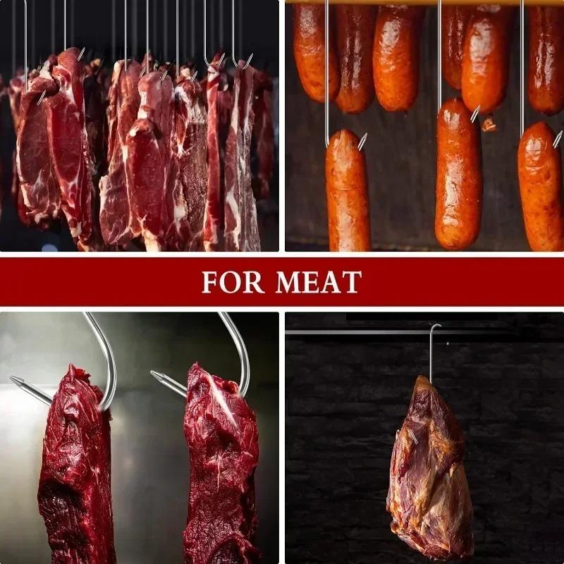 50/10PCS Stainless Steel S Hooks with Sharp Tip Kitchen Meat Hanging Hook Hangers BBQ Bacon Hams Smoker S Shaped Hooks Gadgets