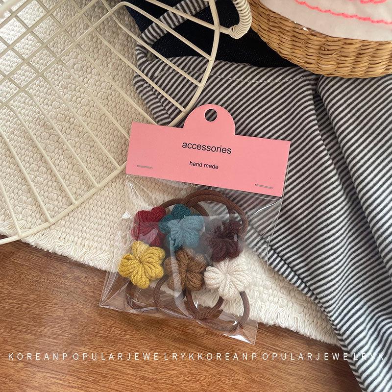 Handmade Korean Crochet Flower Hair Accessory Set for Autumn: Women's & Children's Ponytail Ties & Sweet Side Bang Clips