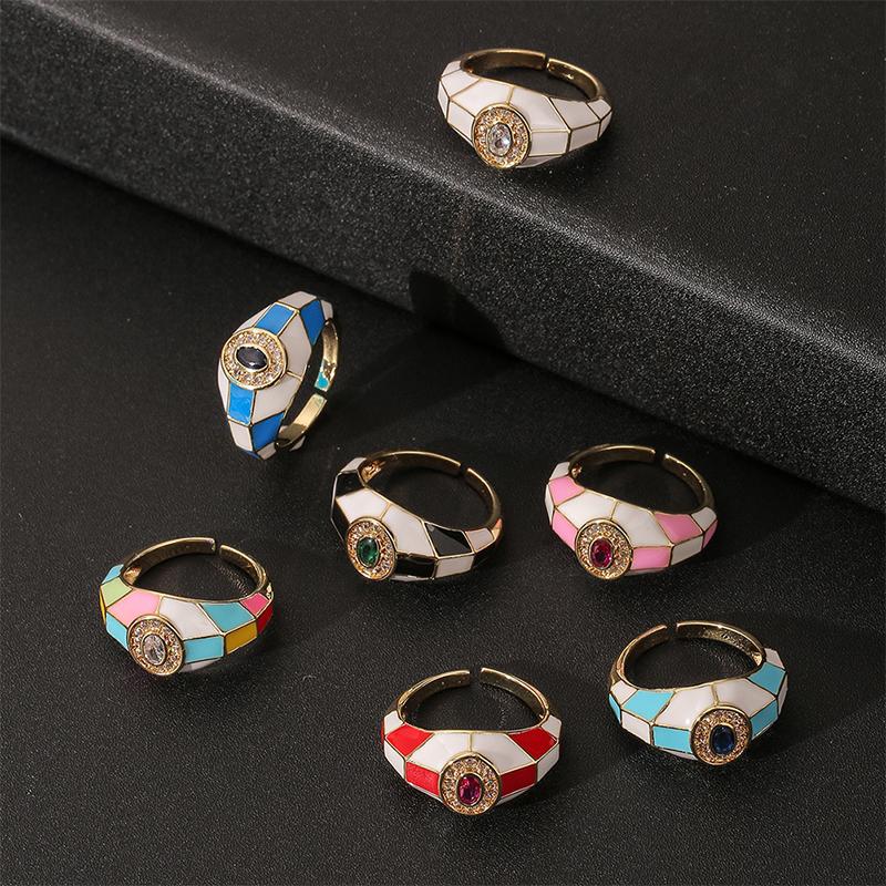 Fashion Trend Color Enamel Stitching Open Ring Dainty All -Match Contrast Finger Ring For Women Girls Geometric Jewelry Gifts