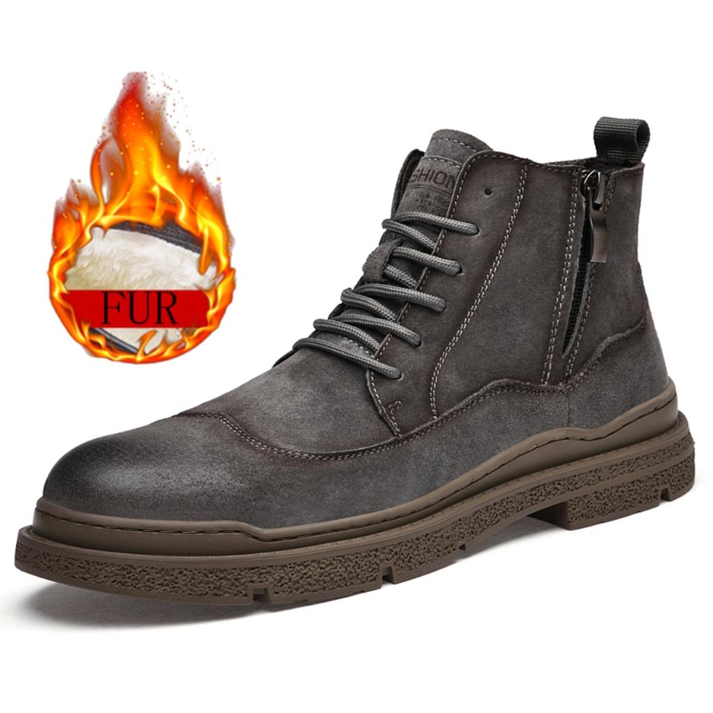 

Ботильоны Теплые Зимние Ковбойские Кожаные Мужские Ботинки Комфортные Высокие Ботинки Уличная Противоскользящая Износостойкая Обувь Для Путешествий Ботинки на Боковой Молнии 44