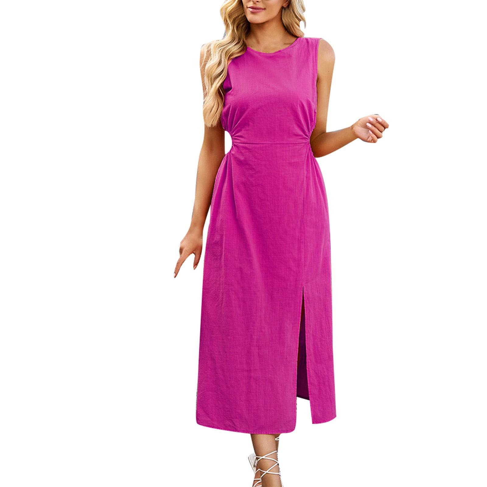 

Женские платья однотонные с вырезом-садом, летние, темпераментные, с завышенной талией, длинные, без рукавов, жилетные платья M