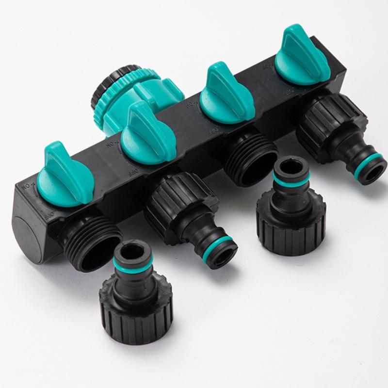 Divisor de Mangueira de Jardim de 4 Vias com Válvulas Independentes, Espigão de Mangueira Universal para Conexão Rápida, Irrigação para Rega Externa
