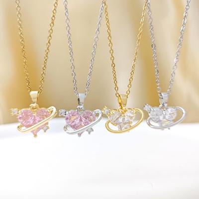 Luxuriöse Rosa Herz-Anhänger-Halskette für Damen - Modisches Schlüsselbein-Ketten-Accessoire