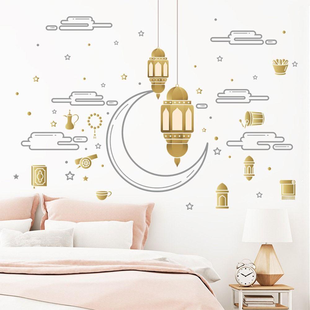 Multicolor Eid Mubarak Wall Stickers Star Moon Mural Ramadan Kareem Decals  Home Decoration