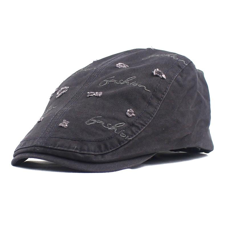 Ripped beret men's cotton cloth do old fashion letter embroidery cap new forward hat