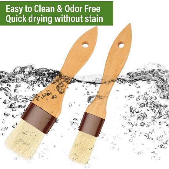 Pastry Brush-Basting Brush for Cooking,2 Pc Boar Bristles Food Brush for BBQ,Beech Wooden Handle Butter Brush for Baking/Spreading