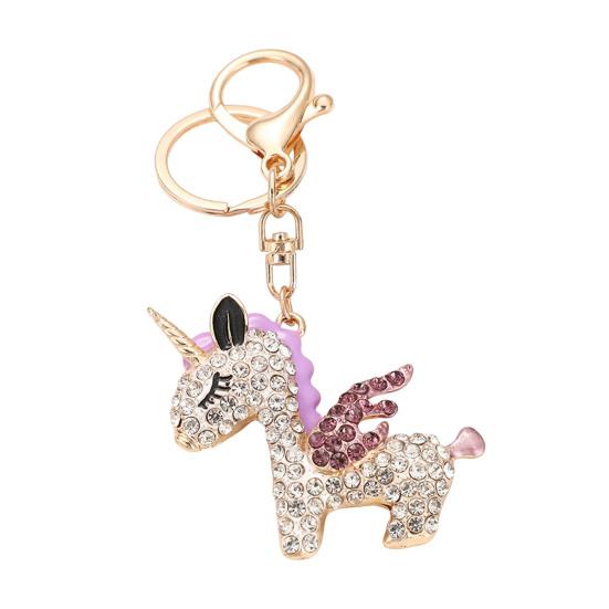 Bling Rhinestone Flying Horse Keychain Car Key Ring Holder Decor Accessories Backpack Purse Bag Charm Gifts for Women Friends Mom Girlfriend фиолетовый