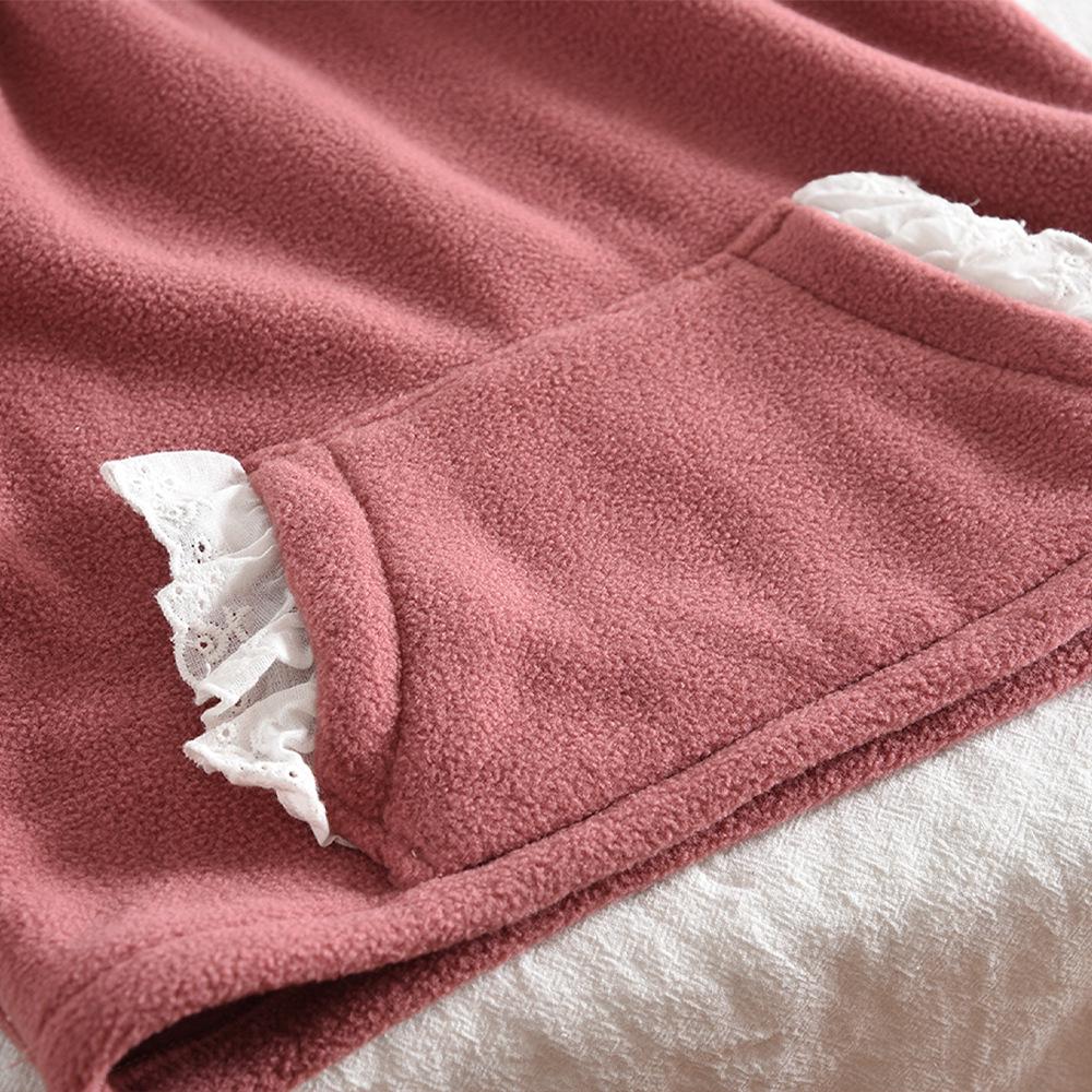 Winter Baby Girls' Cute Lace Lantern Sleeve Fleece Top & Long Pants Korean Style Two-Piece Set