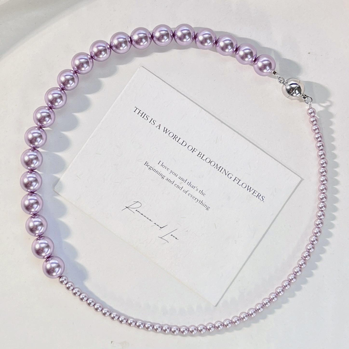 High Quality High Gloss Design Violet Artificial Crystal Pearl Collarbone Chain Necklace