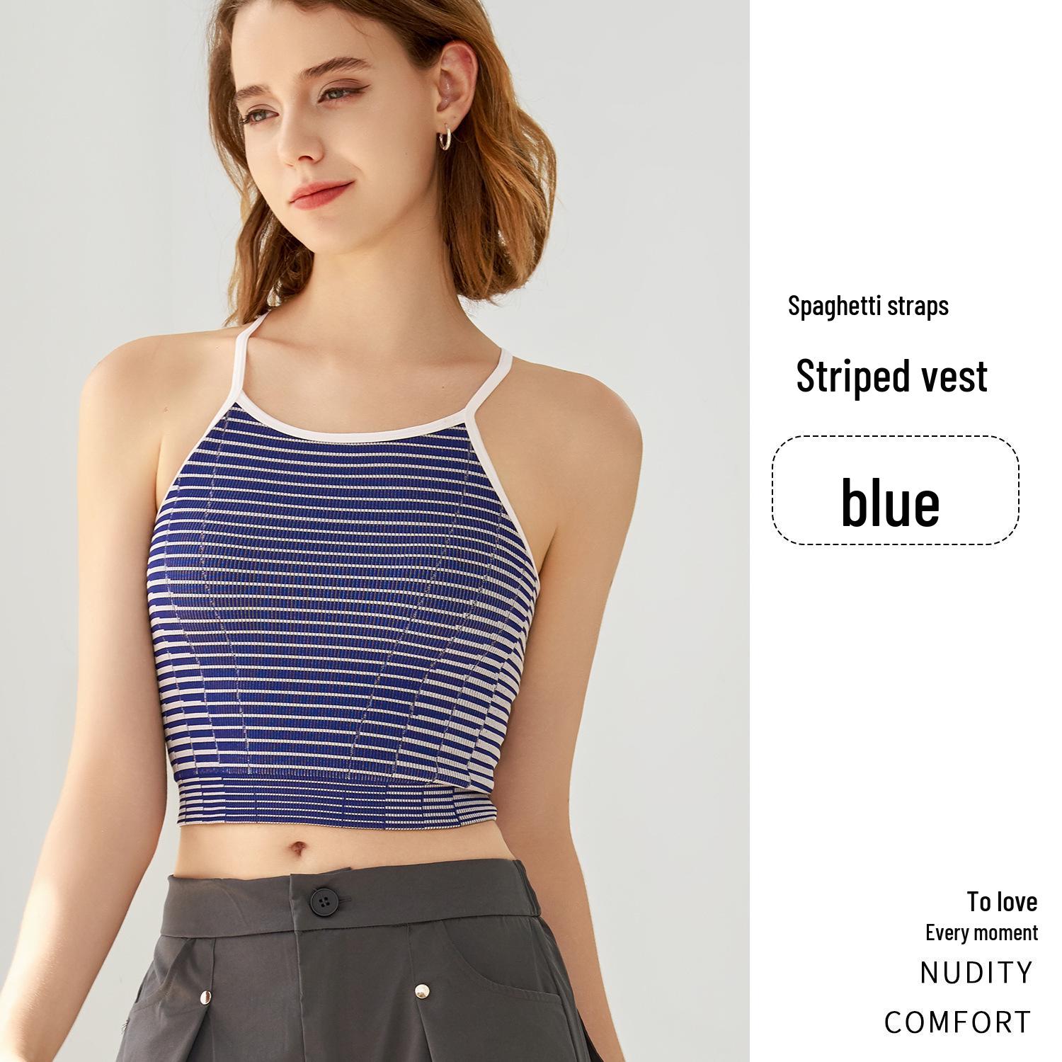 

Women s Seamless Sports Bra - Thin Straps, Fixed Cups, Wearable as Outerwear Small синій
