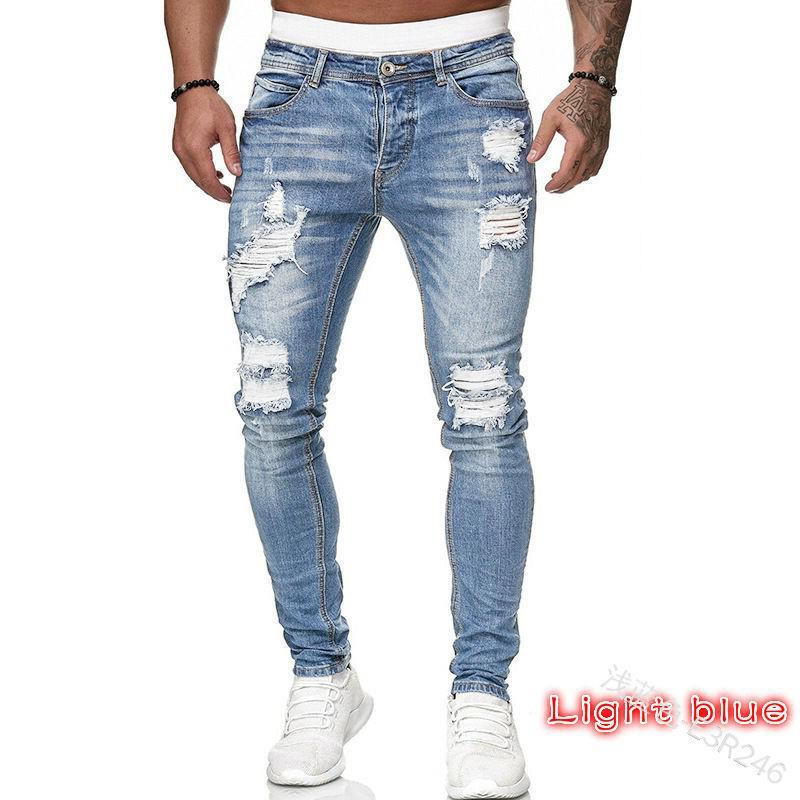 European and American Trendy Hip-Hop Ripped Badged Skinny Jeans for Men