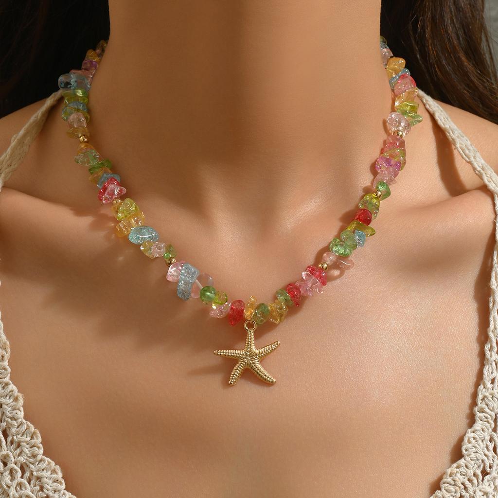 Neuer Strandstil Muschel Halskette Perlen Choker Halsketten für Frauen Handgefertigt Seestern Anhänger Mode Ozean