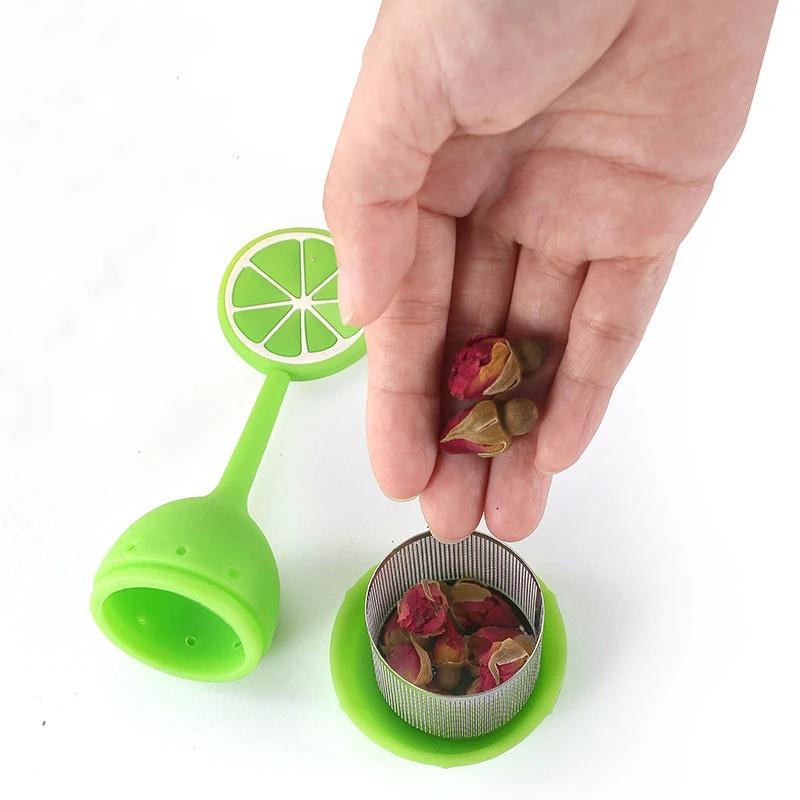 Silicone Handle Tea Infuser Stainless Steel Tea Ball Filter Teapot Cha Coffee Strainer Creative Lemon Orange Shape Spice Sieve