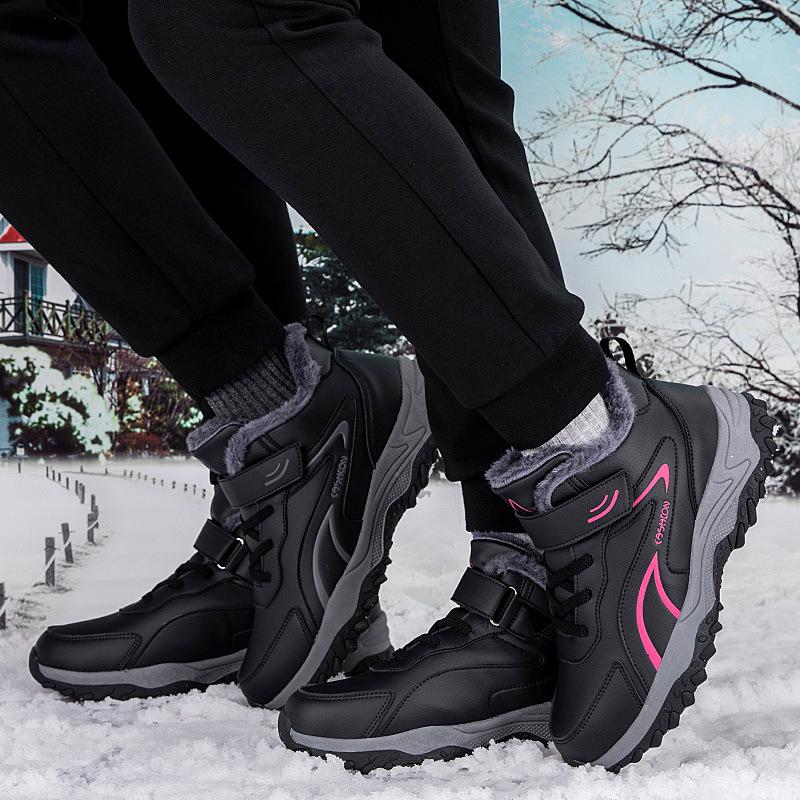 Men's and women's large size winter warm fur one snow boots padded lining ankle boots non-slip hiking sports cotton boots