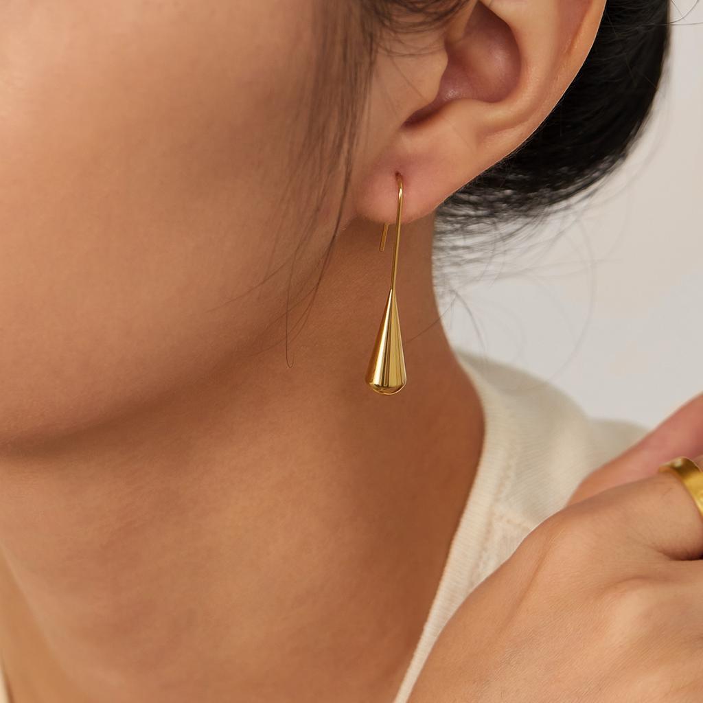 Waterproof Real Stainless Steel Waterdrop Pendant Ear Hook Hollow Long Drop Earrings Daily Chic Fashion Jewelry Gifts For Ladies