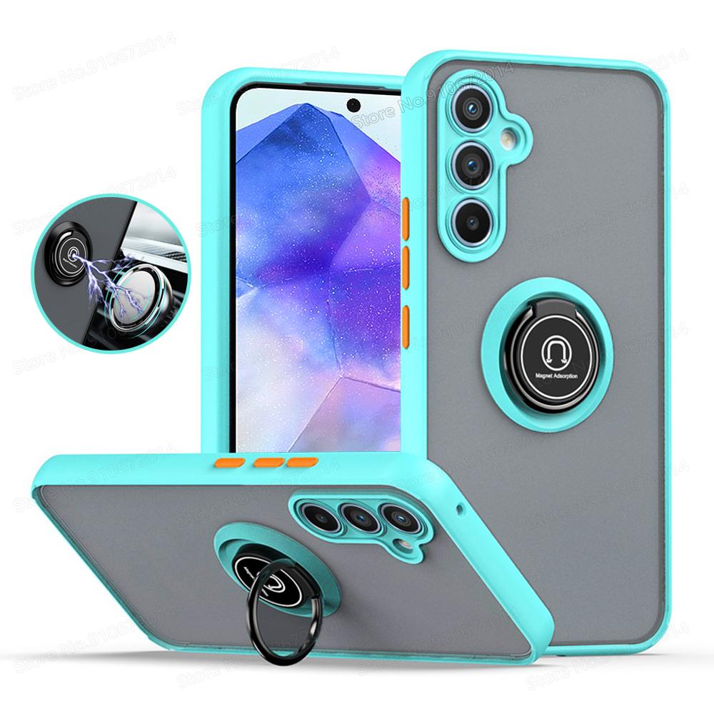 Funda A55 5G Stand Matte Phone Case For Samsung Galaxy A55 A54 A14 A35 A25 A15 Magnetic Ring Folding Bracket Frosted Back Cover