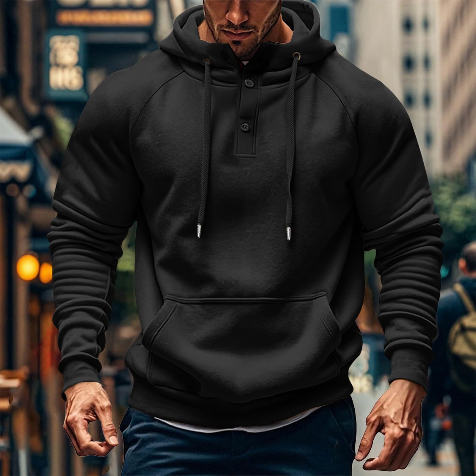 

Men Hoodies With Pocket Workout Pullover Casual Athletic Drawstring Hooded Sweatshirt Long Sleeve Shirts XL