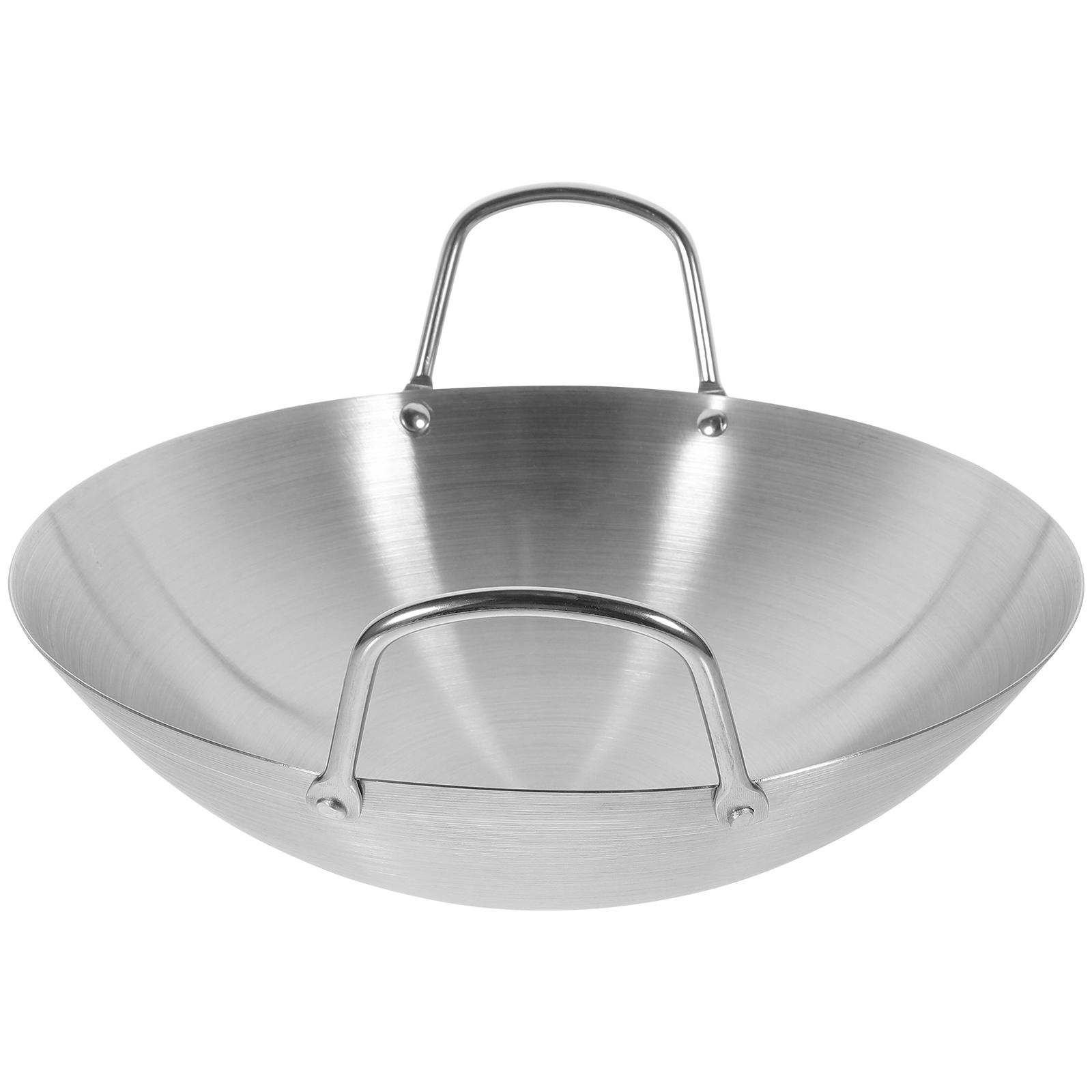 

Stainless Steel Wok Frying Pot Kitchen Appliances Pan with Double Handle Utensil Work Camping Cookware