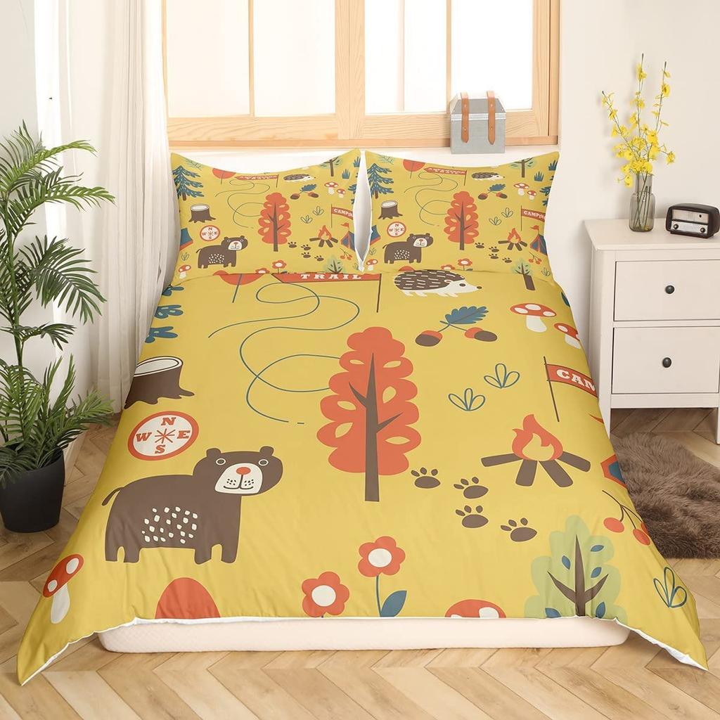 Pink Cute Animals Comforter Cover Set,Cartoon Elephant Duvet Covers for Kid Boy Girl Child King Queen Size Polyester Bedding Set