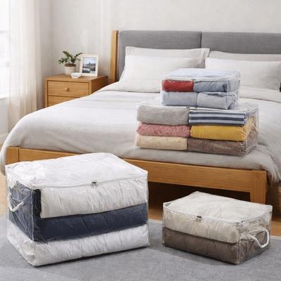 Large Capacity Clear Quilt Storage Bag Folding Plastic Clothes Storage Bag Dust-proof with Handle Clothes Quilt Storage Bag