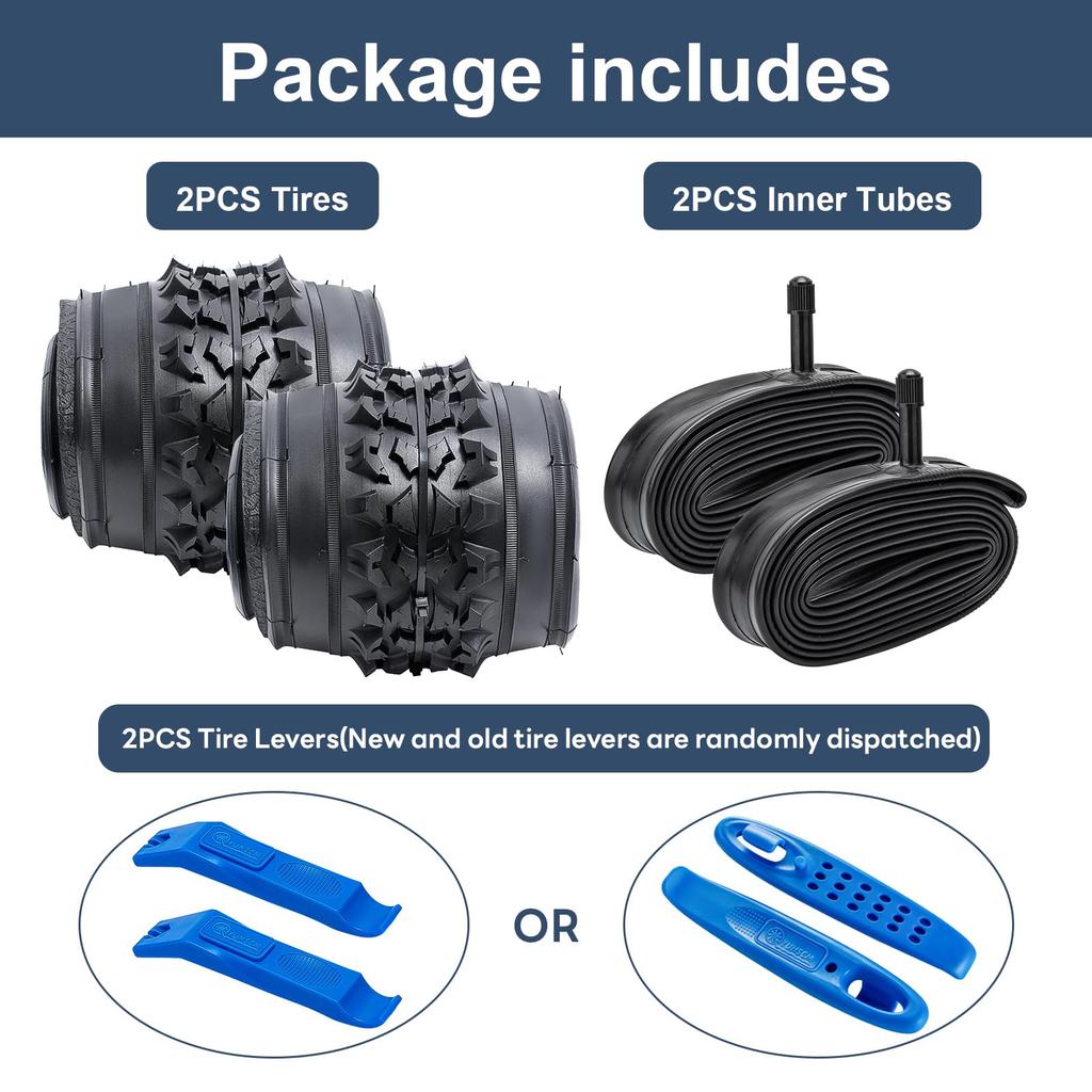 YunSCM Set of 2, 24x1.95 Tires, 24x1.95 53-507 Bicycle Tires + Tubes with 32mm Schrader Valves + Tire Levers, for 24-inch 1.95 Mountain Bikes, Y-1001A