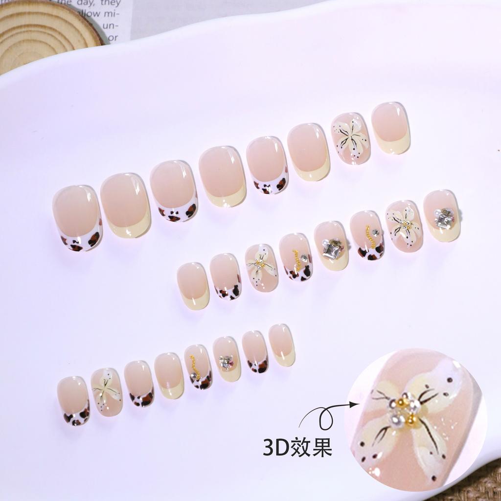 South East Asia Hot Sale Wear Nail 3D Flower Nail Art False Nail Short Short Round Wear Nail Pad