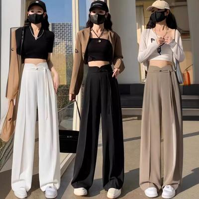 New Chinese Style High-waisted Button Suit Pants for Women In Spring New Design Casual Pants Versatile and Slim Chinese Style Wide-leg Pants