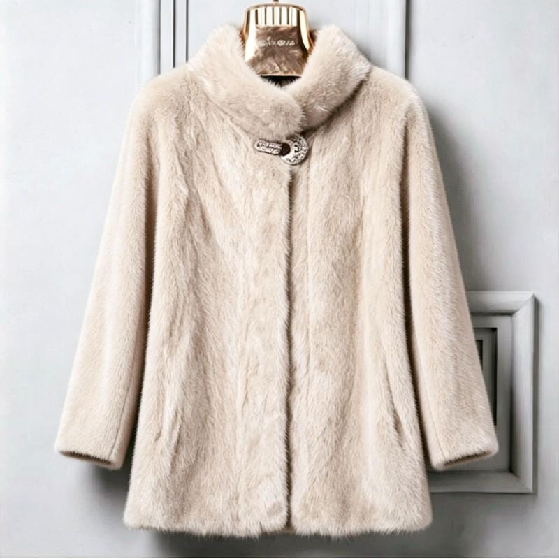 Womens Mid-Length Faux Fur Coat Fox Collar Slim Fit Padded Winter Jacket