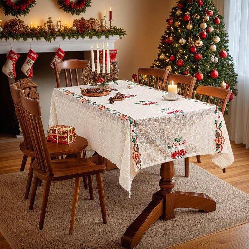 Christmas Day Decorative Tablecloth Christmas Stockings Coffee Table Table Embroidery Tablecloth Atmosphere Table Cloth Party