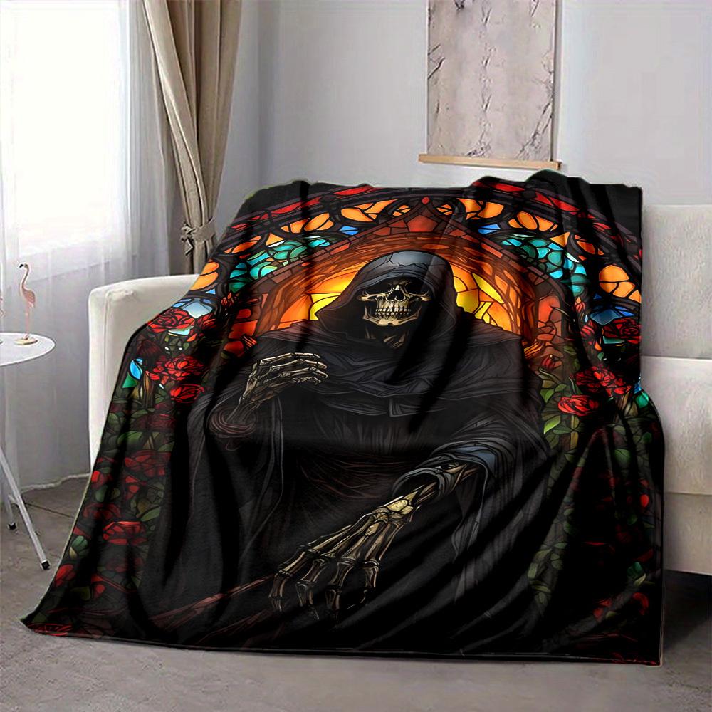 1PC Reaper, Gothic Rose Window Blanket, Throw For Sofa, Bed, Travel, Camping, Livingroom, And Bed, Printing Blanket With Soft And Warm Fabric yy250918