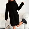 Women's Loose And Comfortable Warm Ribbed High-Neck And Long Sleeve Dress