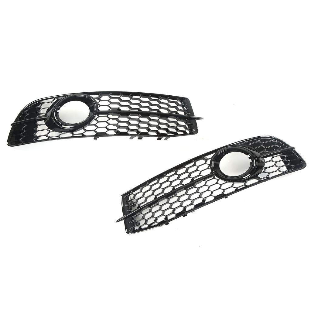 2pcs Front Foglight Grille Left Right Mesh Style Glossy Black Replacement for A6 C6 2008‑2011