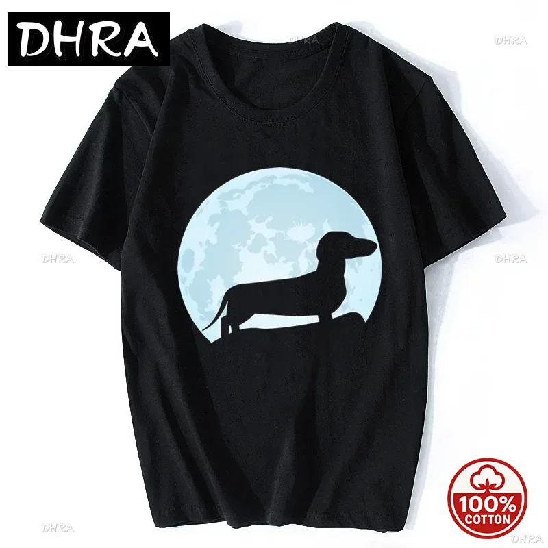 Moon Dachshund Lover T Shirt For Unisex Cotton Loose Oneck Wiener Dog Tee Tops Clothing Gift Streetwear Graphic T Shirts Fashion