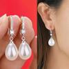 1 Pair Water Imitation Pearls Pearl Earrings Water Drop Shape Round Ear Studs Sparkling Inlaid Stud Earrings Women Gift