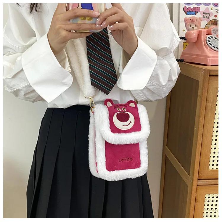 Disney Plush Backpack Cute Stitch Animation Character Crossbody Bag Mobile Phone Bag Birthday Gift for Women 15x7x20cm