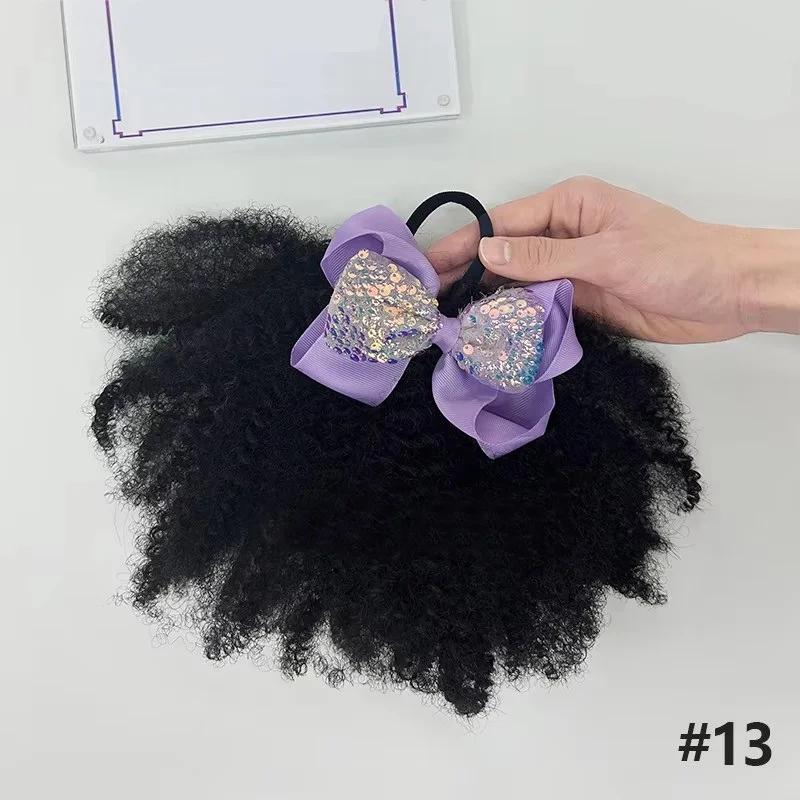 2pcs/ Luxury Kids Hair Buns Kids Afro Puff Soft Like Natural Human Hair Hand Feel Marley Kinky Bulk for Hair Girl with Elastic
