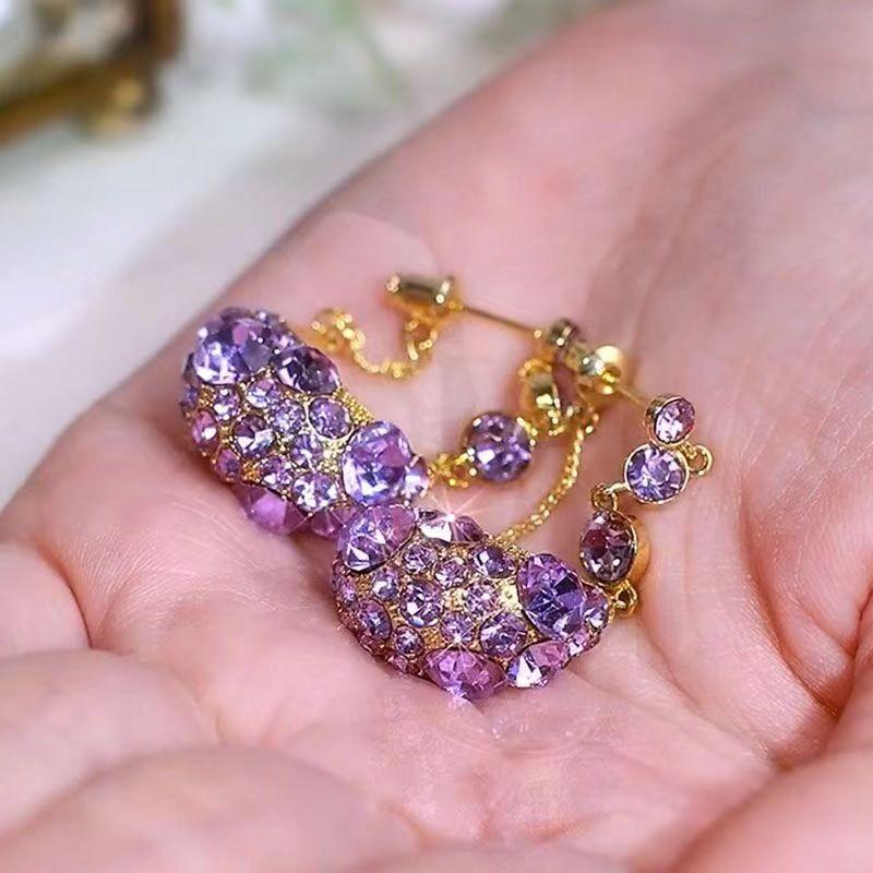 Light Luxury Violet Full Diamond Cradle Earrings For Women