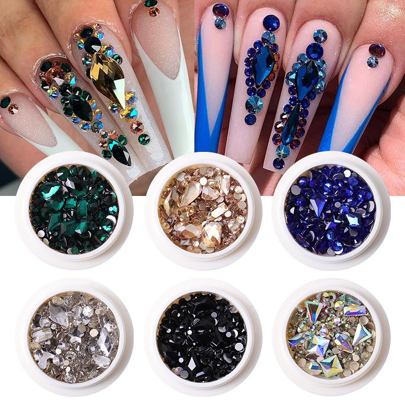 Round Box Nail Art Jewelry Glass Round Diamond Special-Shaped Diamond Flat Bottom Diamond Nail Art Diamond Jewelry Mixed