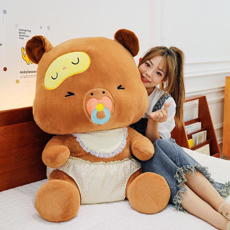 Pacifier Bear Plush Toy Doll Cute Bear Doll Throw Pillow Soothing Doll