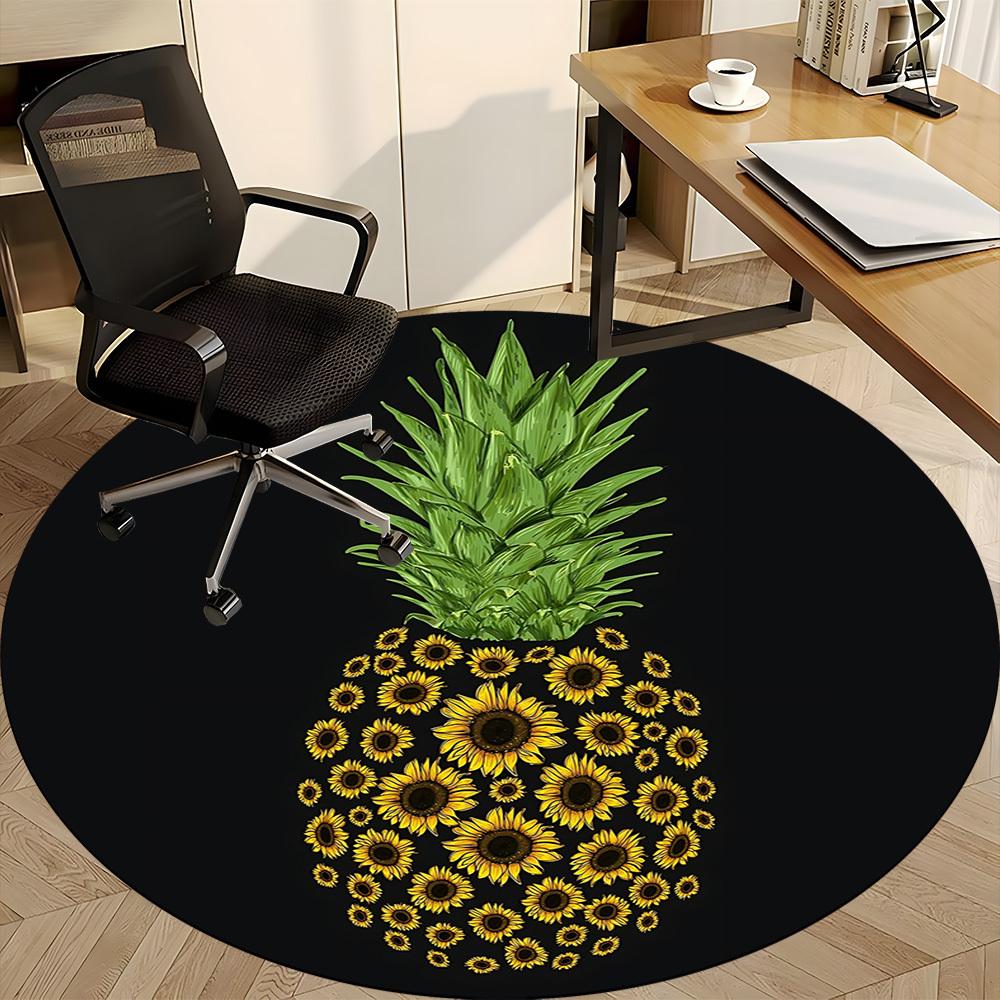 1pc Pineapple Sunflowers Office Round Area Rug, Indoor Mat Suitable ForOffice, Under Office Chairs Bedroom Living Room Home Decor T167