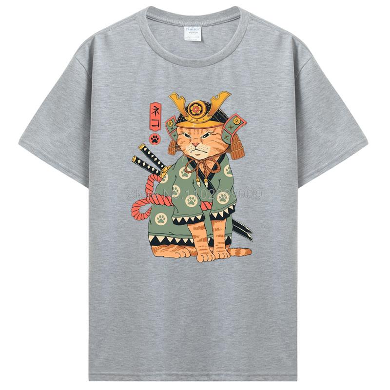 

Summer New Men Japanese Samurai Cat Graphic T Shirt Fashion Casual Personality Cool T-shirt Print Cotton Tees Tops 4XL